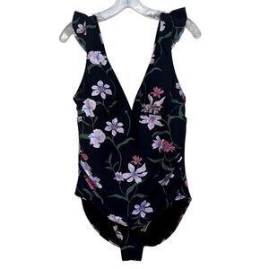 NWT Shade & Shore One Piece Swimsuit Large Multicolor Flounce Tummy Control